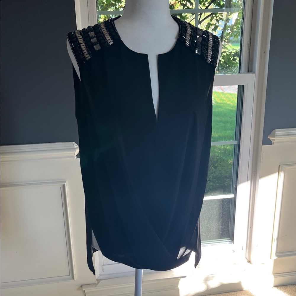 BCBGMaxAzria Black Blouse with Embellished Shoulders